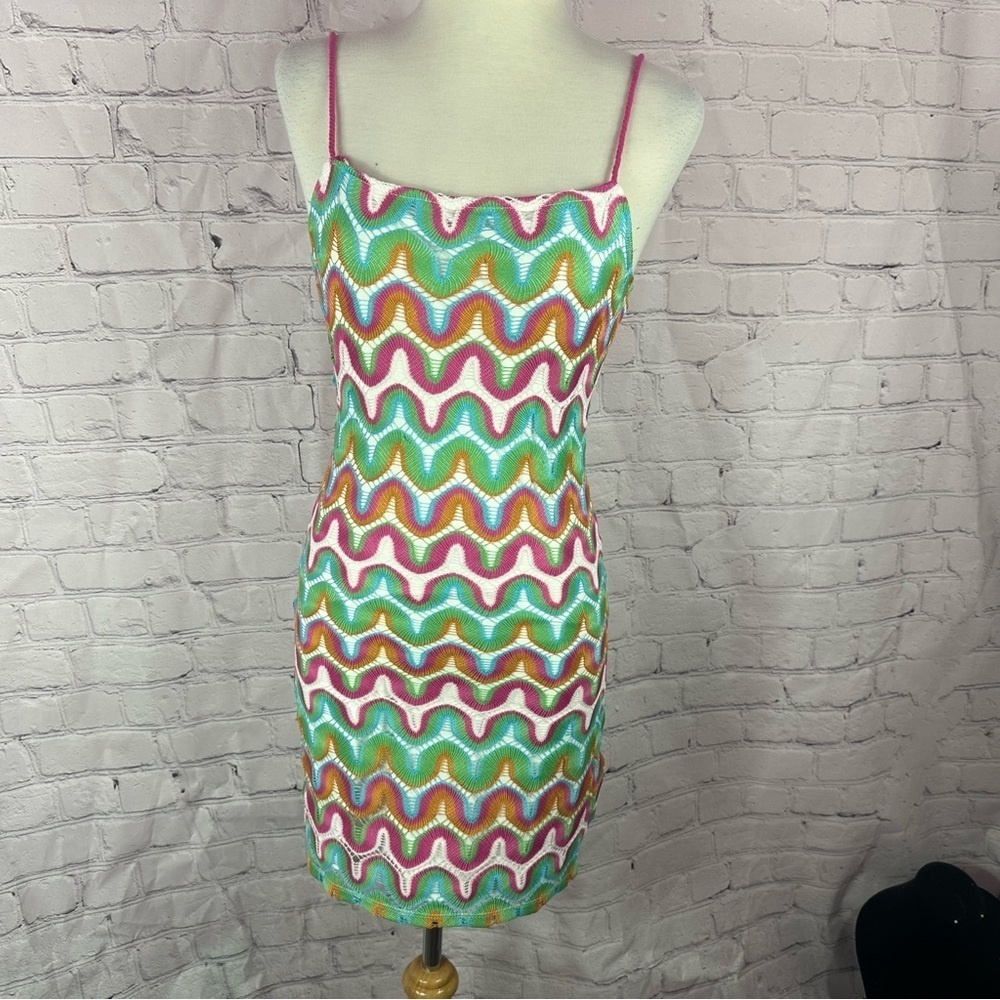NWT Gianni Bini Multicolor Zigzag Mini sheath Dress retro twee sz S sleeveless